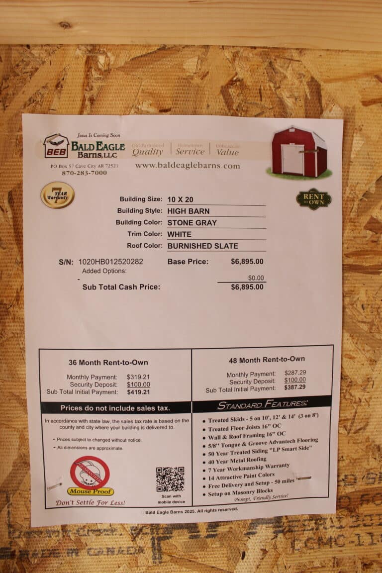 10x20 High Barn