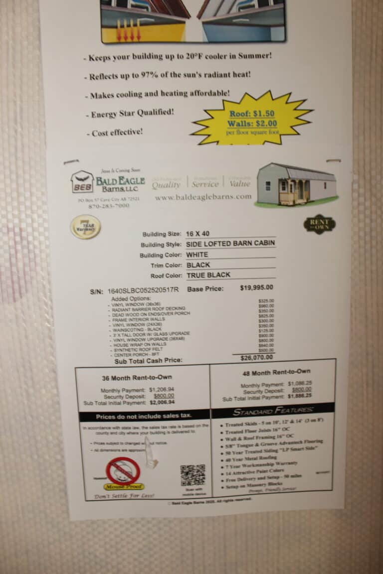16x40 Side Lofted Barn Cabin